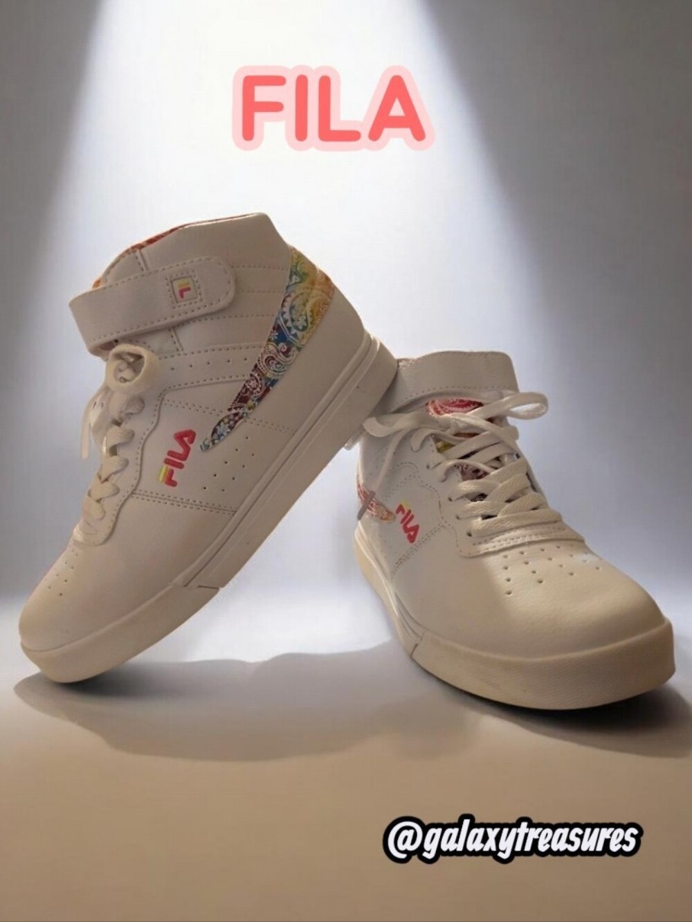 FILA Women's Vulc 13 Rogue Paisley White Tie-Dye Mid-Top Sneakers, Size 5